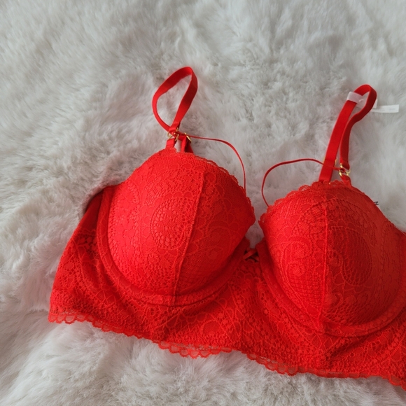 💋AERIE REAL POWER PAISLEY LACE STRAPPY BALCONETTE BRA SIZE 34C - Picture 6 of 7